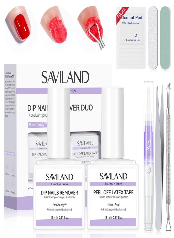 SAVILAND Essentials Dip Powder Remover Kit: Fast Removal Dip Nail Remover with Liquid Latex Peel Off Cuticle Oil Manicure Tools For Dip Nails Gel Easy Remove No Need Soaking Or Wrapping Home Use Gift - Image 1